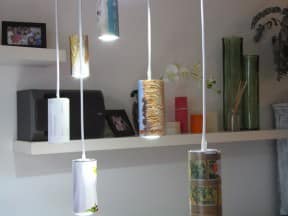 Light made of beer cans and old magazines