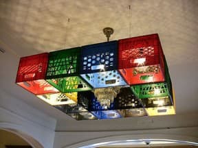 Milk crate chandelier