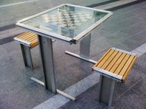 Chess table made of old phone booth