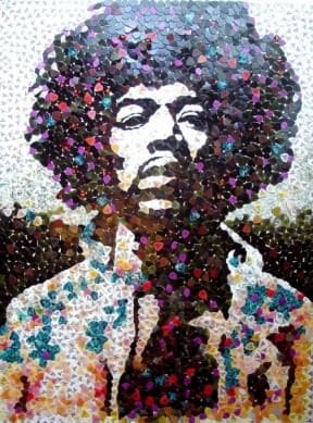 Hendrix portrait with 5000 guitar picks