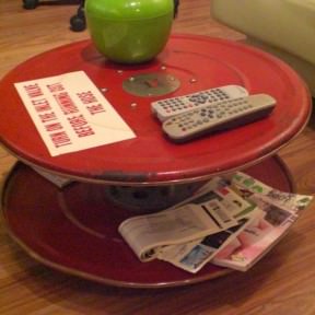 Repurposed Fire Hose Reel Coffee Table