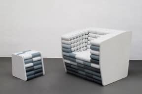 Spray cans armchair and pouf