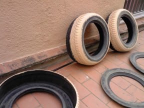 An original orchard with used tires