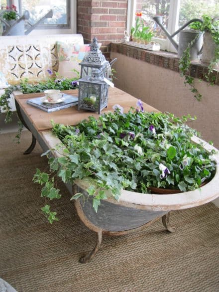 Old bath –> planter + coffee table for your patio