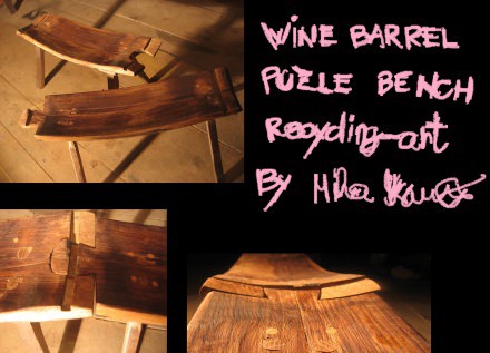 Wine barrel puzzle bench