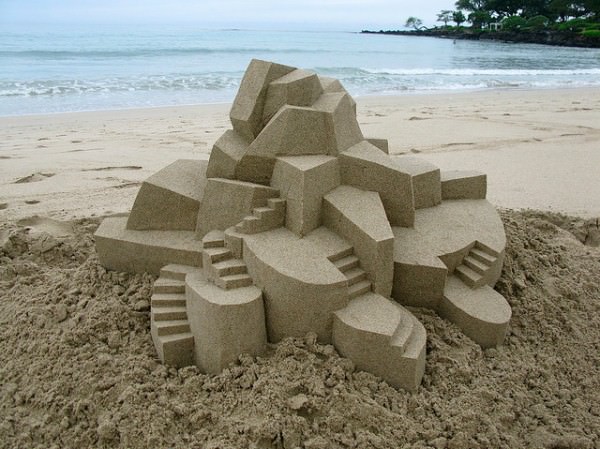 sand 5 600x449 Geometric sandcastles by Calvin Seibert in wood social diy art  with summer sand Beach 