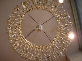 Chandelier made of coffee bags