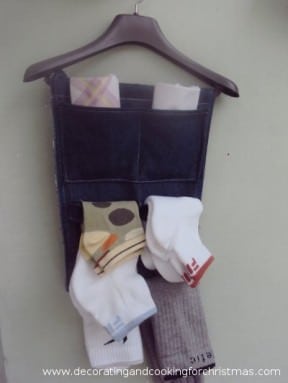 Recycled old denim into hanging closet organizer