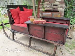 Cutter sleigh turned into bed, before-after