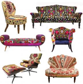 Colored upholstered vintage furniture