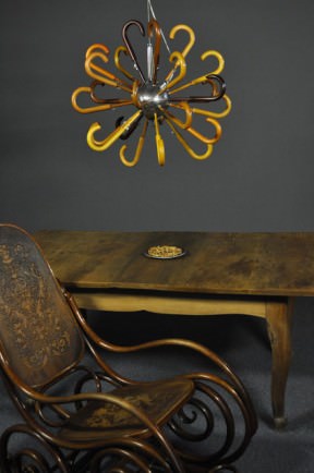 Lamps, mirror and coat-hanger from recycled material
