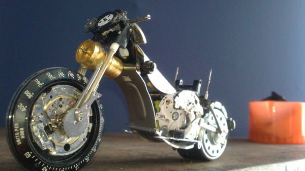 Tissot Watch Upcycled Into Miniature Harley 3 &bull; Recycled Art