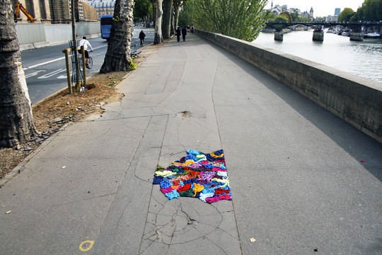 Nid De Poule Project: Paris Streets Potholes And Cracks Filled With Colorful Yarn 1 &bull; Clothing