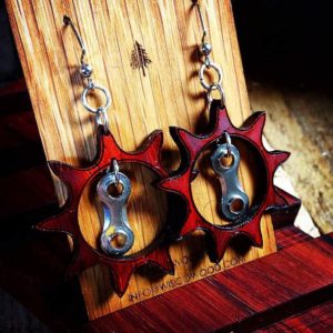 Wood & Bike Chain Earrings 3 &bull; Upcycled Bicycle Parts