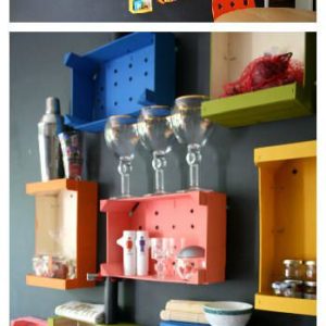 Colorful Fruit Crates as Wall Mounted Shelves 7 &bull; Wood & Organic