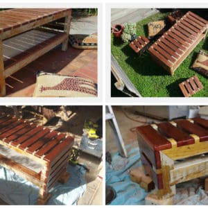 Safari Coffee Table With Stools Made From Upcycled Hardwood & Clear Wood 1 &bull; Recycled Furniture