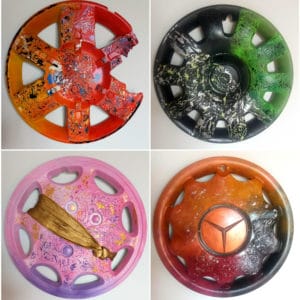 Recycled Hubcaps into Original Abstract Painting 1 &bull; Recycled Art