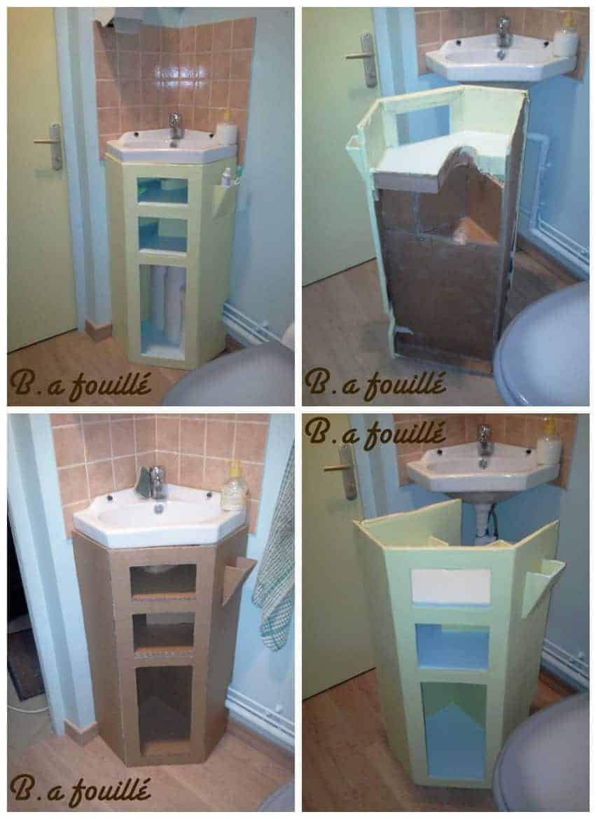 Upcycled Cardboard around a Siphon as Bathroom Furniture 