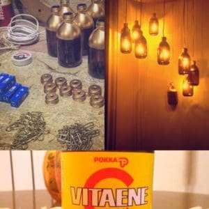 Vitaene C Bottles Upcycled into Chandelier 1 &bull; Lamps & Lights