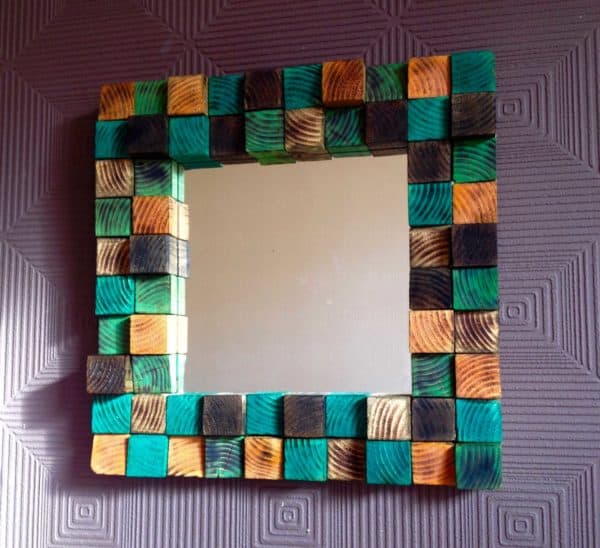 Mirror From 64 Repurposed Wood Blocks 1 • Wood & Organic • Recyclart recyclart.org-repurposed-estate-agents-for-sale-pole