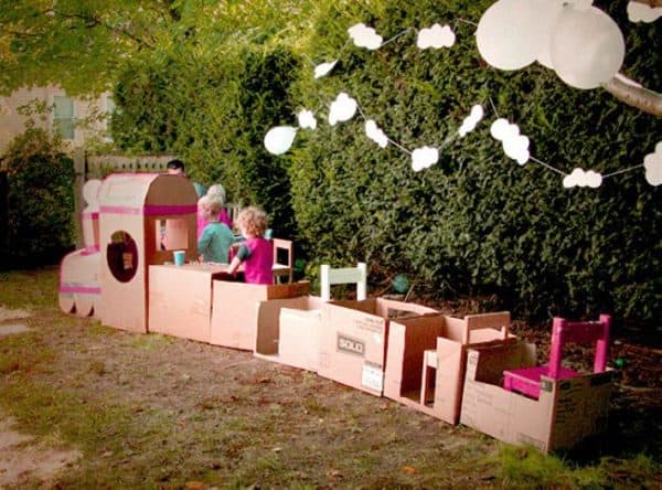 Recycled-Cardboard-Train-Art