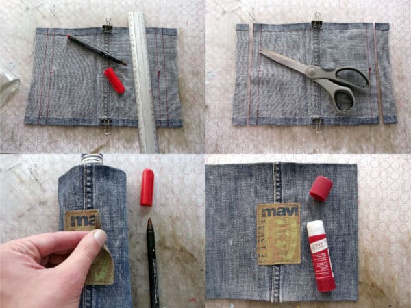 How To Make Flask From Your Favourite But Old Jeans And A Glass Bottle 3 • Do-It-Yourself Ideas • Recyclart recyclart.org-how-to-make-flask-from-your-favourite-but-old-jeans-and-a-glass-bottle1