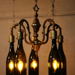 Recycled Antique Chandelier Using Wine Bottles As Globes 5 &bull; Lamps & Lights