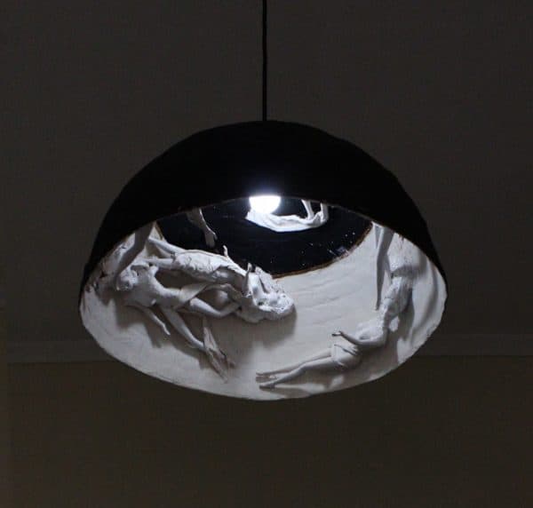 Lampshade From Recycled Paper, Cardboard & Dolls 1 • Lamps & Lights • Recyclart recyclart.org-lampshade-from-recycled-paper-cardboard-and-dolls