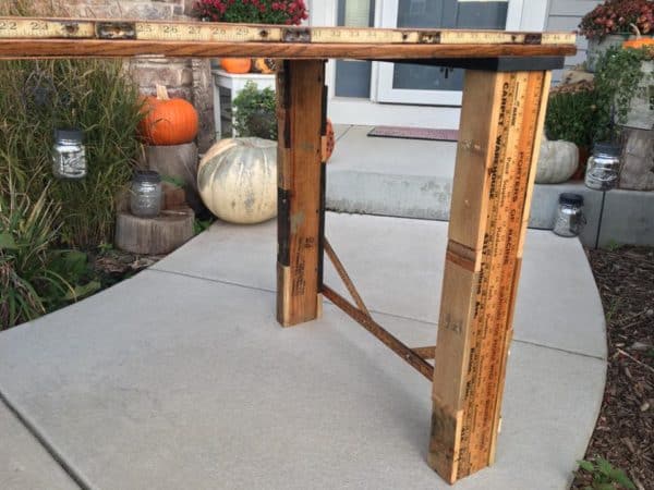 Eclectic - Table Made from Old School House Door, Corn Shucker Gears, Yardstick, Pallets and Machinist Lamp 7 &bull; Recycled Furniture