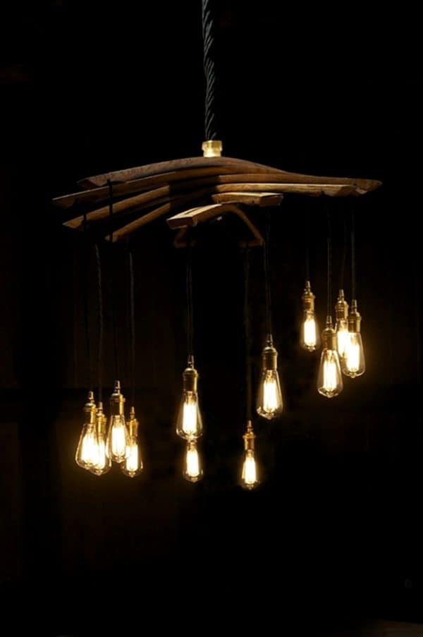 Lucciole, Recycled Wine Barrel Staves Large 12 Lights Chandelier 7 &bull; Lamps & Lights