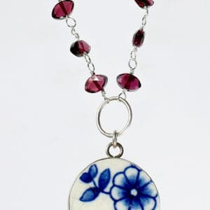 Pottery Shard Jewelry - Bezeled Flower Pottery Shard Garnet Necklace 1 &bull; Upcycled Jewelry Ideas
