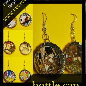 Toast These Stunning Collage Art Bottle Cap Earrings 1 &bull; Upcycled Jewelry Ideas