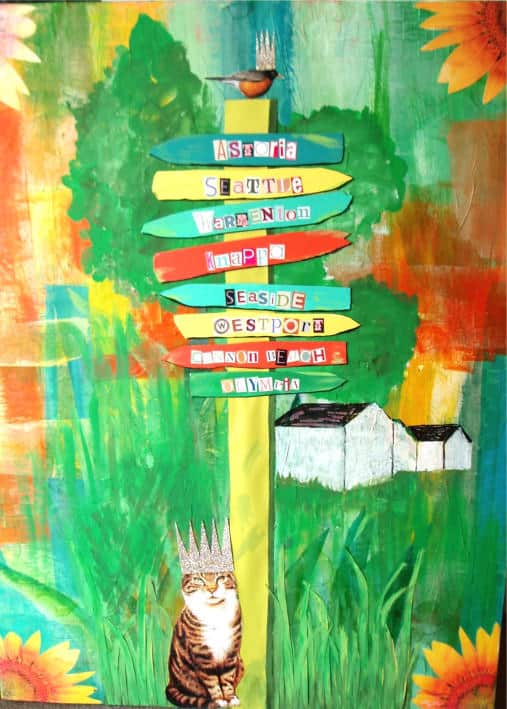 I created my Gift Wrap Wreath using an old canvas painting as the base material.