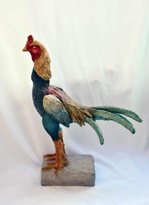 Indian Rooster Cardboard Sculpture 1 &bull; Recycled Art