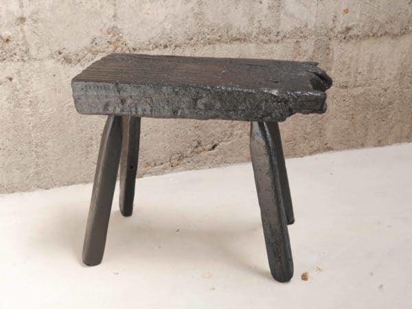 Blackened Rustic Wood Stool 1 &bull; Wood & Organic