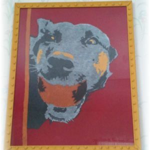 Upcycled-T-shirt-art-dog-framed