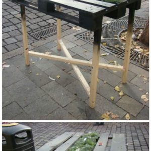 Party table from pallet at Christmas market in Bratislava - industrial look 1