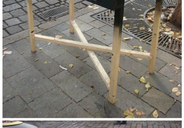 Party table from pallet at Christmas market in Bratislava - industrial look 1