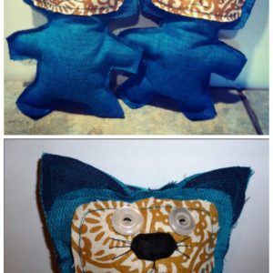 Stuffies made from fabric samples and old buttons 1